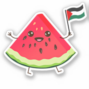 Cute Cartoon Watermelon Holding Palestine Flag