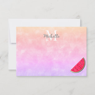 Cute Cartoon Watermelon Watercolor Custom Monogram Card