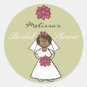 Cute Cartoon Wedding Bride Daisies Bridal Shower Classic Round Sticker