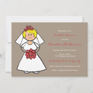 Cute Cartoon Wedding Bride Daisies Bridal Shower Invitation