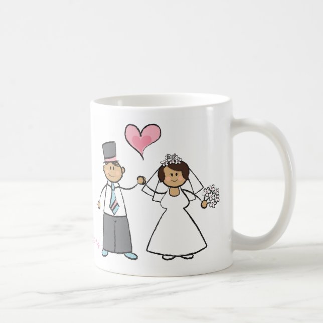Cute Cartoon Wedding Couple Bride Groom Love Heart Coffee Mug (Right)