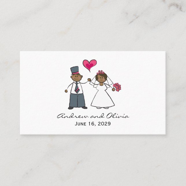 Cute Cartoon Wedding Couple Bride Groom Love Heart Place Card (Front)