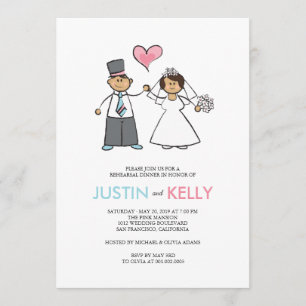 Cute Cartoon Wedding Couple DInner Rehearsal Party Invitation