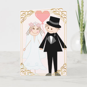 Cute cartoon wedding couple invitation and rsvp