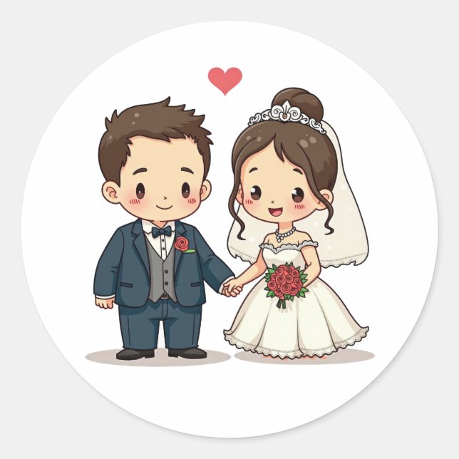 Cute Cartoon Wedding Couple Stickers (Front)