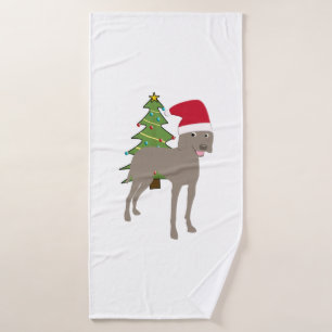 Cute Cartoon Weimaraner in a Santa Hat Bath Towel
