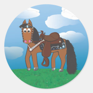Cute Cartoon Western Horse Classic Round Sticker