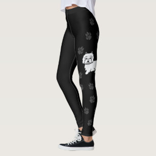 Cute Cartoon Westie Breed Dog With Paws Black Leggings