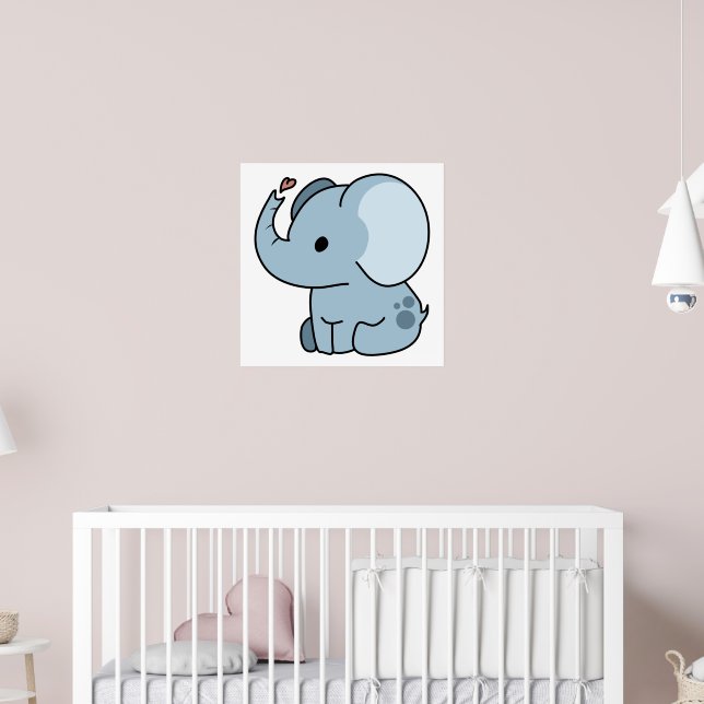 Cute Cartoon Whimsical Elephant Poster (Nursery 2)