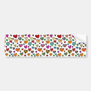 Cute Cartoon Whimsical Multi Love Heart Pattern Bumper Sticker