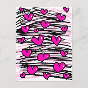 Cute Cartoon Whimsical Pink Love Heart Pattern Postcard