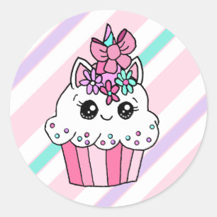 Cute Cartoon Whimsical Pink Unicorn Cupcake Classic Round Sticker