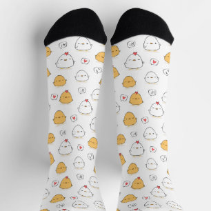 Cute Cartoon White Chickens Illustration Pattern  Socks