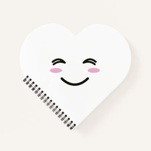 Cute Cartoon White Happy Smiling Face Heart Notebook