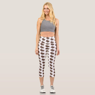Cute cartoon wild boar and flowers capri leggings