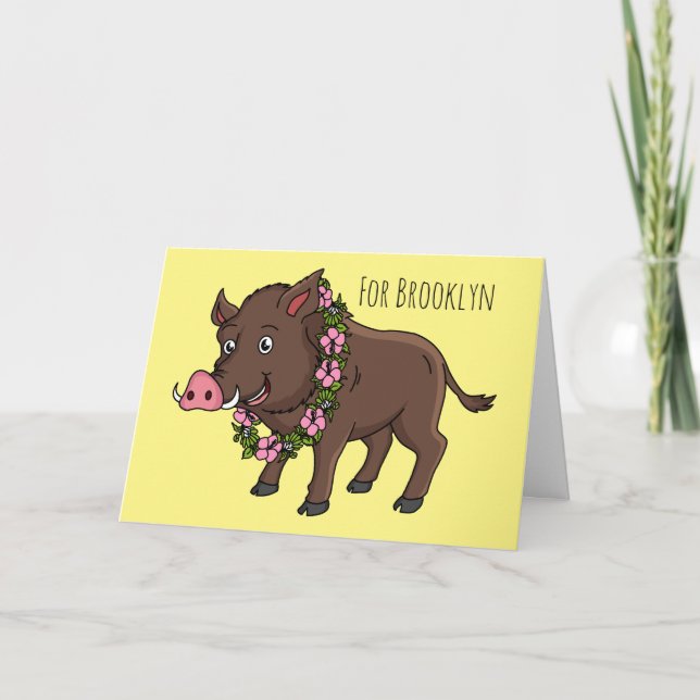 Cute cartoon wild boar and flowers card (Front)