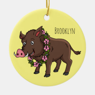 Cute cartoon wild boar and flowers ceramic tree decoration