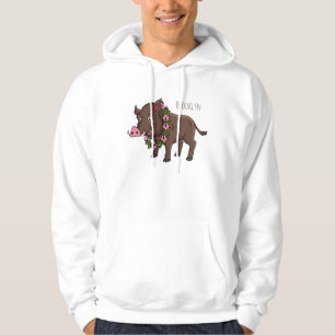 Cute cartoon wild boar and flowers hoodie