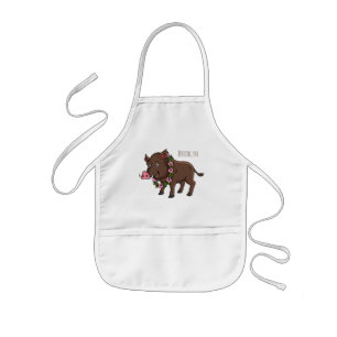 Cute cartoon wild boar and flowers  kids apron