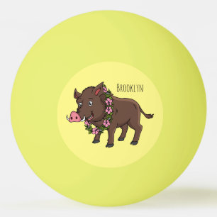Cute cartoon wild boar and flowers  ping pong ball