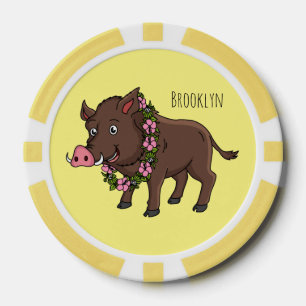 Cute cartoon wild boar and flowers poker chips