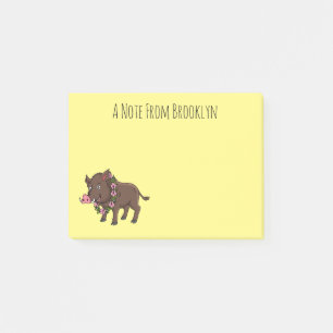 Cute cartoon wild boar and flowers post-it notes