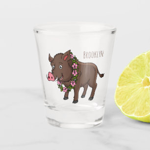 Cute cartoon wild boar and flowers shot glass