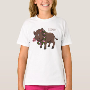 Cute cartoon wild boar and flowers T-Shirt