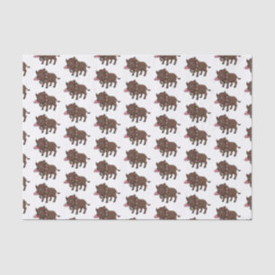 Cute cartoon wild boar and flowers tissue paper