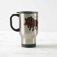 Cute cartoon wild boar and flowers