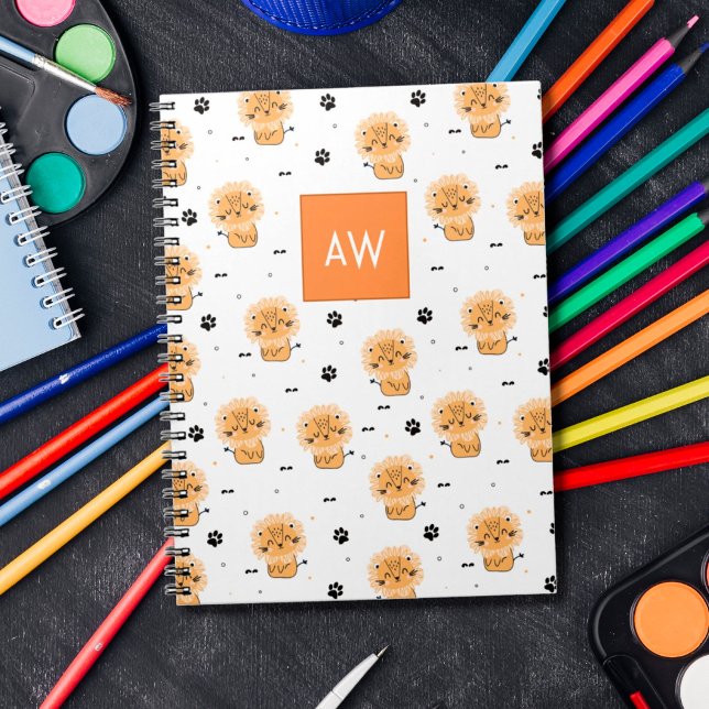 Cute cartoon wild lion with monogram kids notebook (Creator Uploaded)