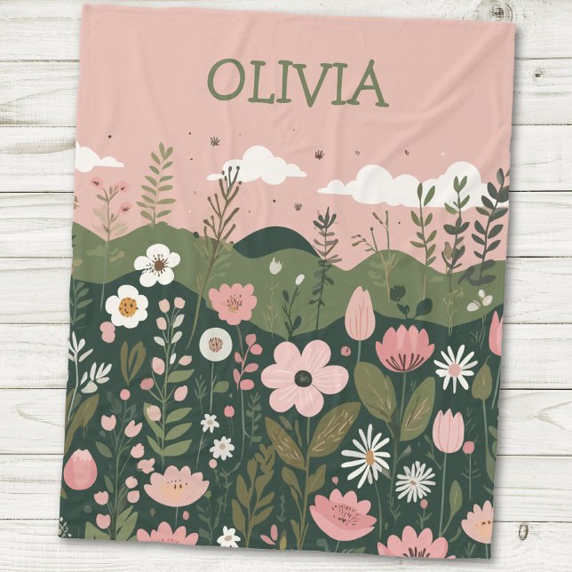 Cute Cartoon Wildflowers Floral Personalised  Fleece Blanket (Creator Uploaded)