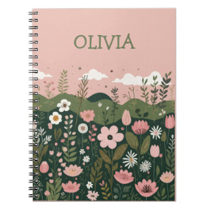 Cute Cartoon Wildflowers Floral Personalised Notebook