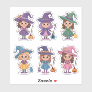 Cute Cartoon Witches With Candy Sticker Sheet