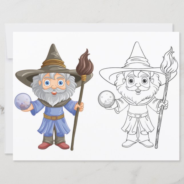 Cute Cartoon wizard colouring page (Front)