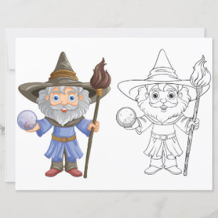 Cute Cartoon wizard colouring page