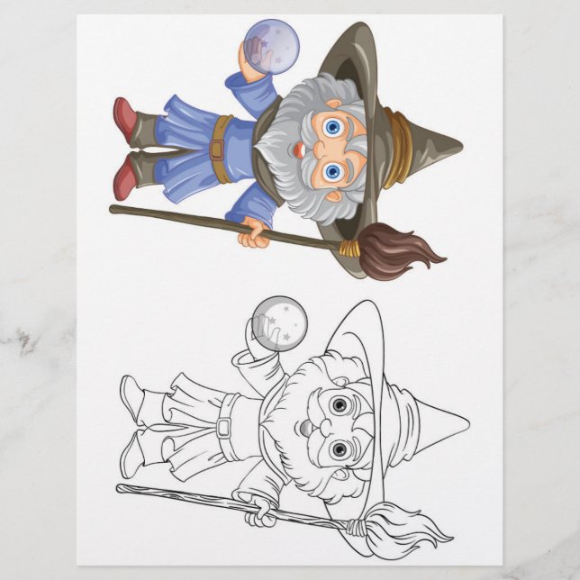 Cute Cartoon wizard colouring page (Front)