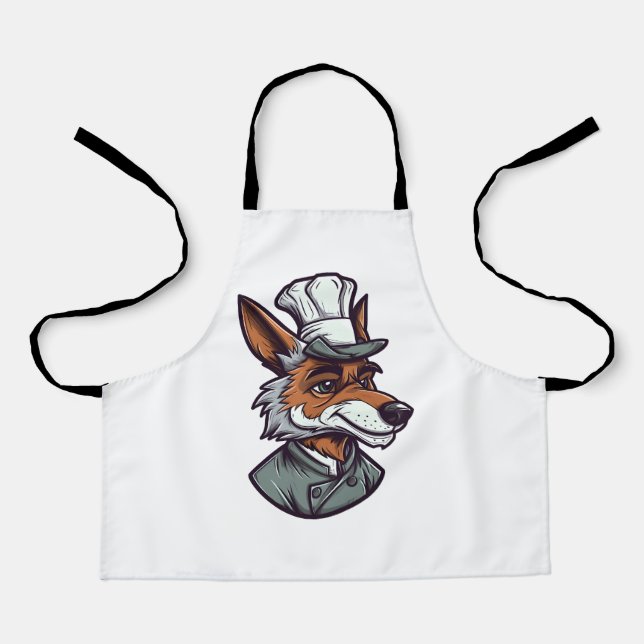 Cute Cartoon Wolf Chef Adorable Animal Graphic Apron (Front)