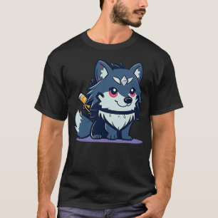 Cute Cartoon Wolf Ninja and His Dog Sidekick with T-Shirt