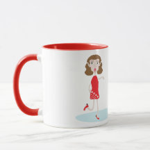 cute cartoon woman and cat mug