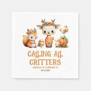 Cute Cartoon Woodland Animals Fall Kids' Birthday  Napkin