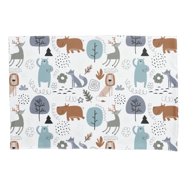 Cute cartoon woodland animals pattern monogram pillowcase (Front)