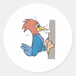 cute cartoon woodpecker classic round sticker