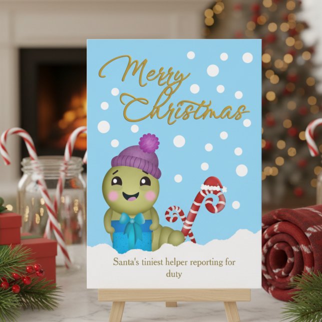 Cute Cartoon Worm Customisable Message Holiday Card (Looking for an adorable Christmas card where you get to design the message? This is the one.)