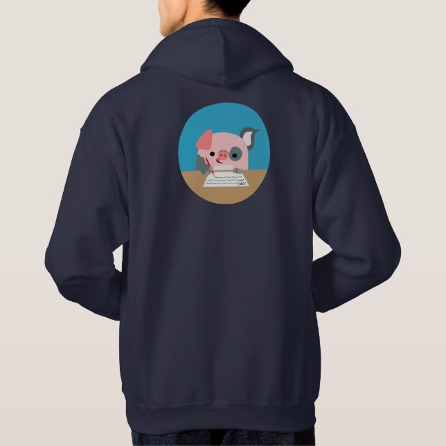 Cute Cartoon Writing Pig Hoodie (Back)