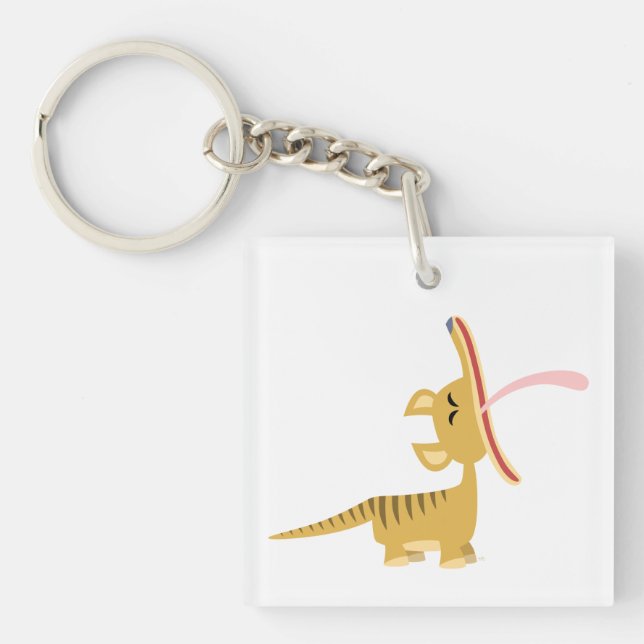Cute Cartoon Yawning Thylacine Acrylic Magnet Key Ring (Front)