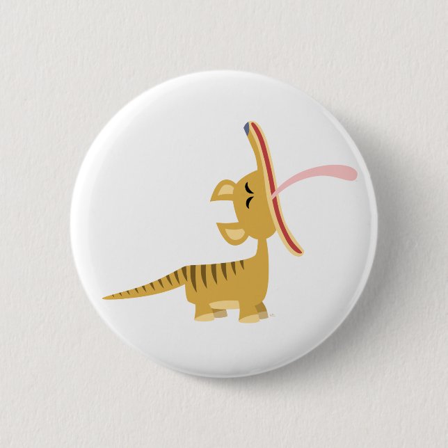 Cute Cartoon Yawning Thylacine Button Badge (Front)