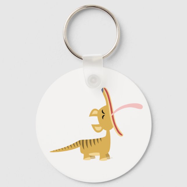 Cute Cartoon Yawning Thylacine Keychain (Front)