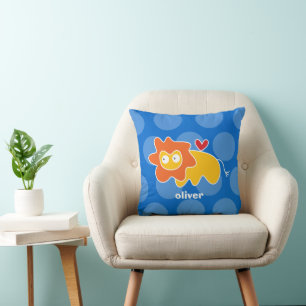 Cute Cartoon Yellow Lion Love Heart Fun Dots Kids Cushion
