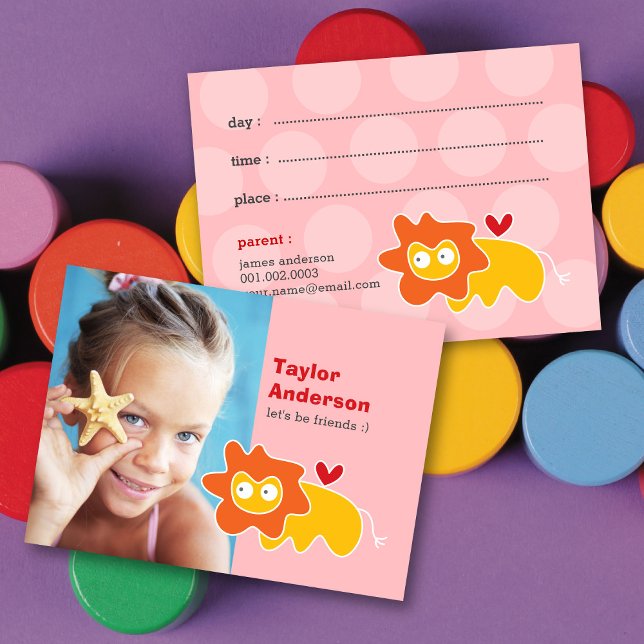 Cute Cartoon Yellow Lion Photo Kid's Play Date Calling Card (Creator Uploaded)